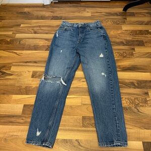 Zara Women Mide-Rise Strait Leg Distressed Jeans - Blue Denim Wash Size 6